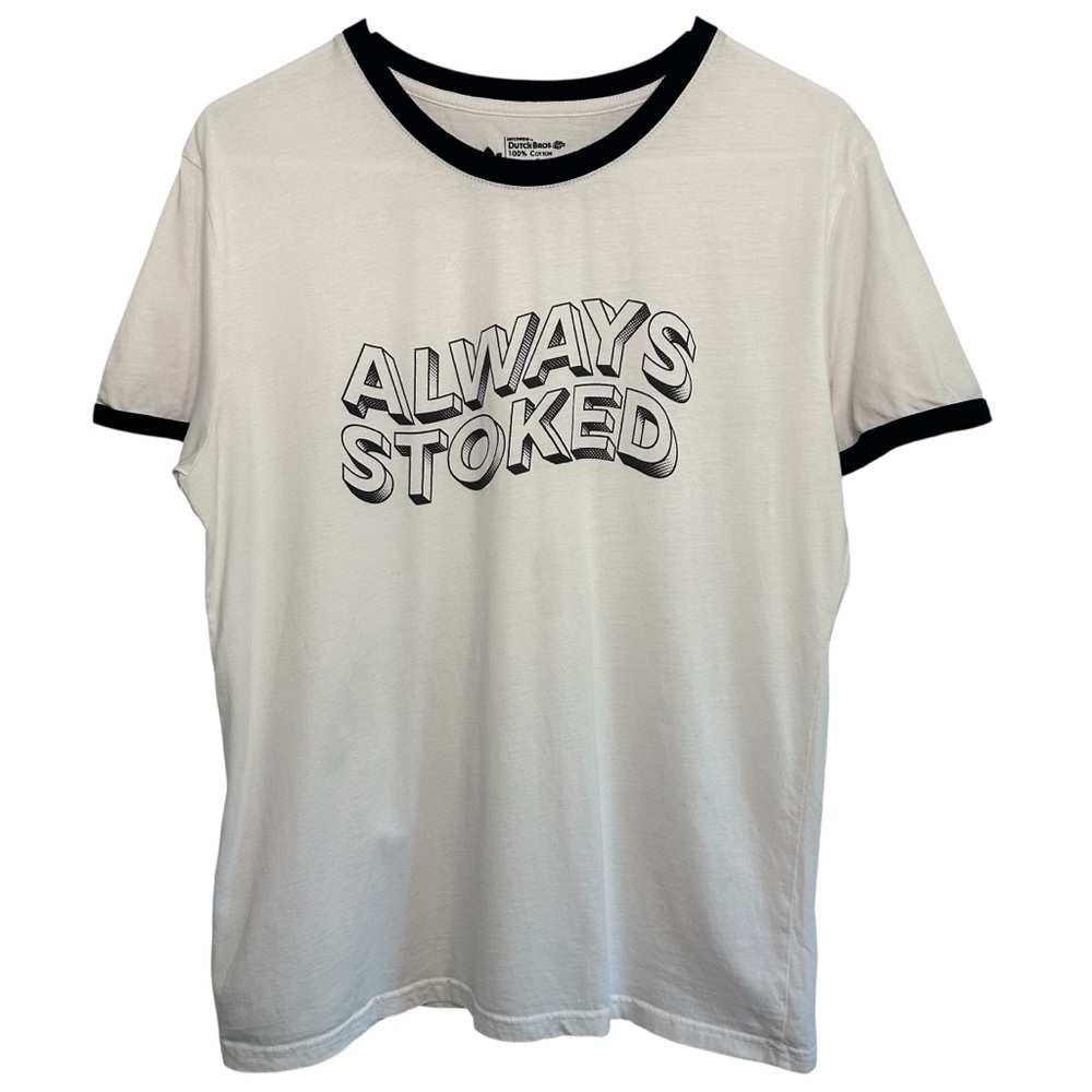 Dutch Bros LARGE+XL White “Always Stoked” Ringer Tee DB 1992